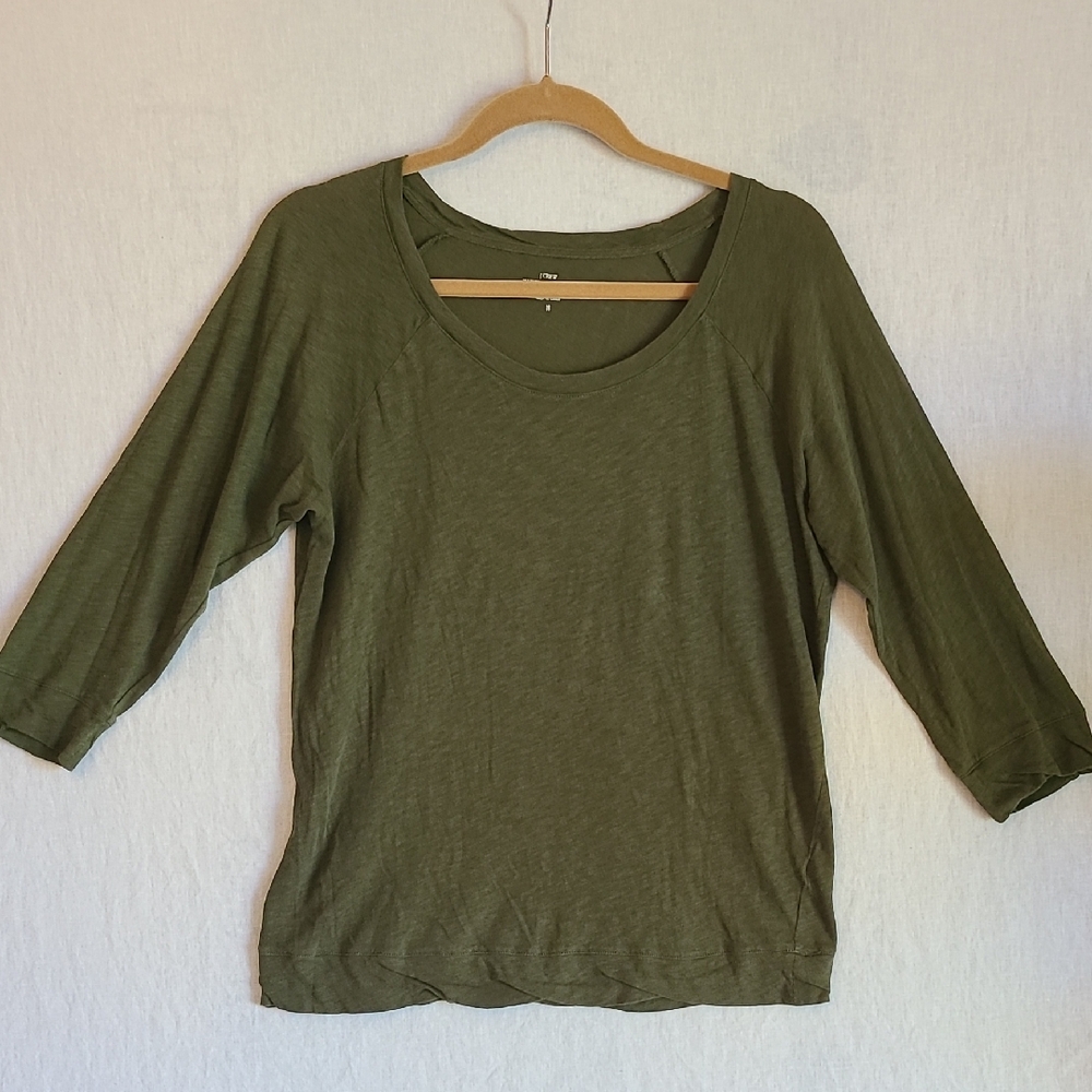 J. Crew Vintage Cotton Lightweight Olive 3/4 Sleeve Women's Tee Size Medium
